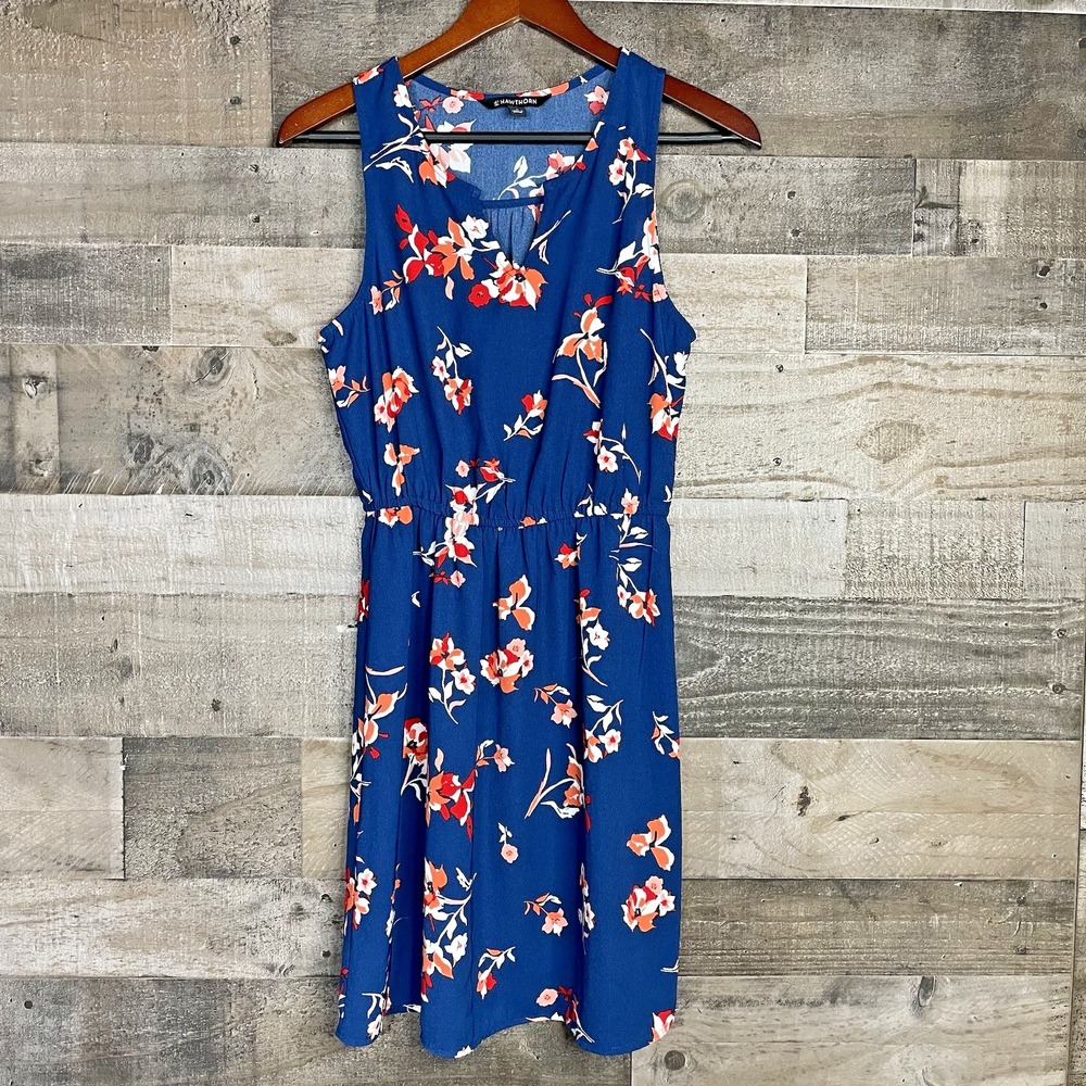 41 Hawthorn Womens Size S Blue Floral Sleeveless Notched V Elastic‎ Waist